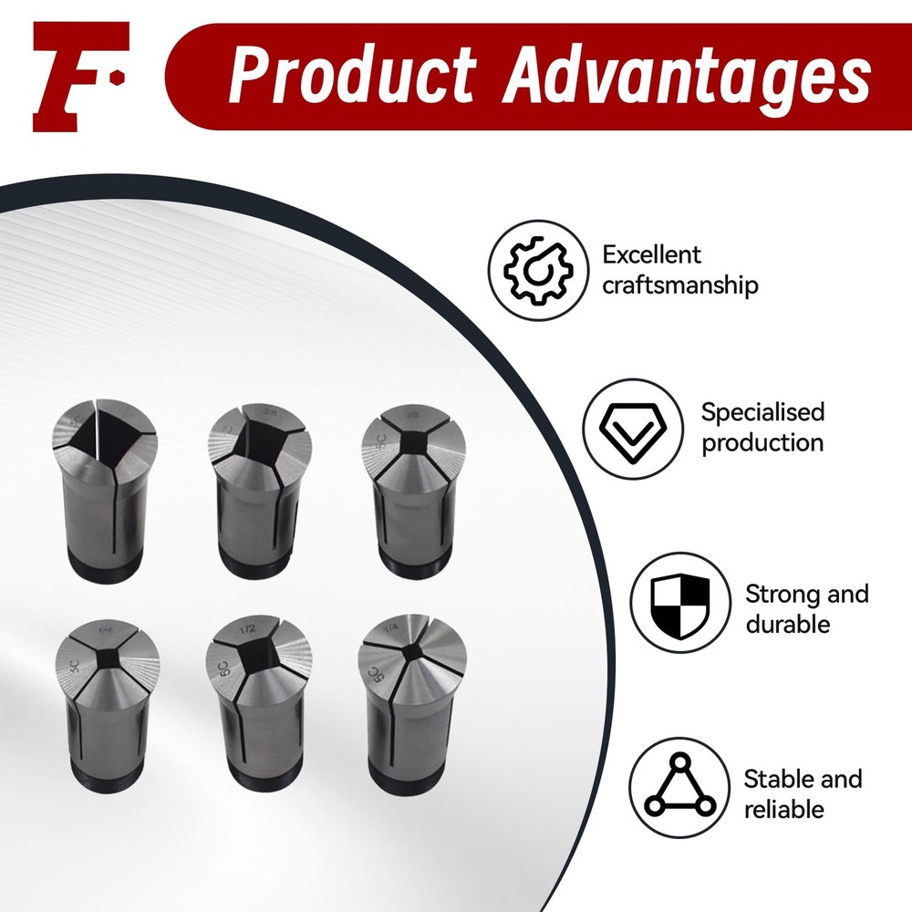 findmall 5C Square Collet 6 PC Set 1/4", 6pcs square collet set
