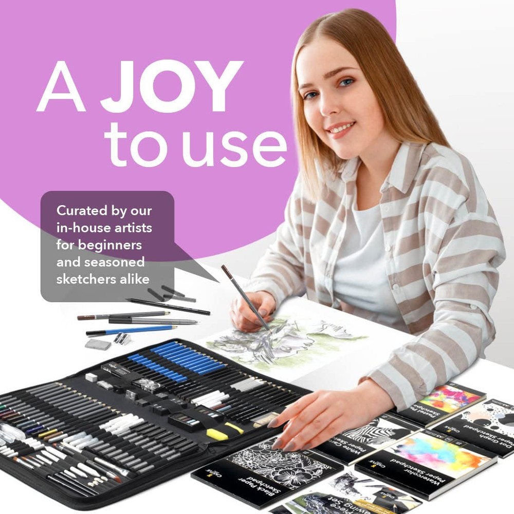 100 Piece Drawing & Sketching Set | Graphite, , Pastel, Metallic Pencils + Mo...