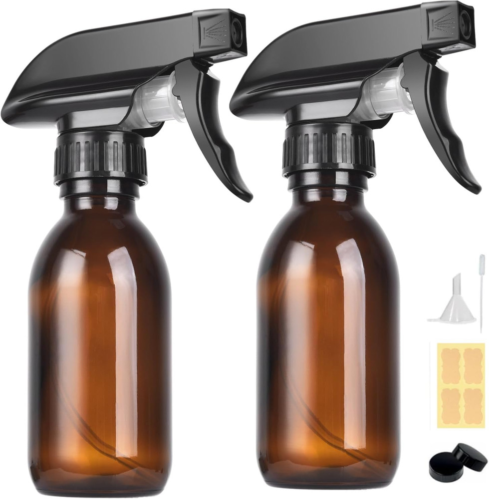 4 Oz Amber Glass Spray Bottles - 2 Pack Empty Refillable Bottle for Cleaning Sol