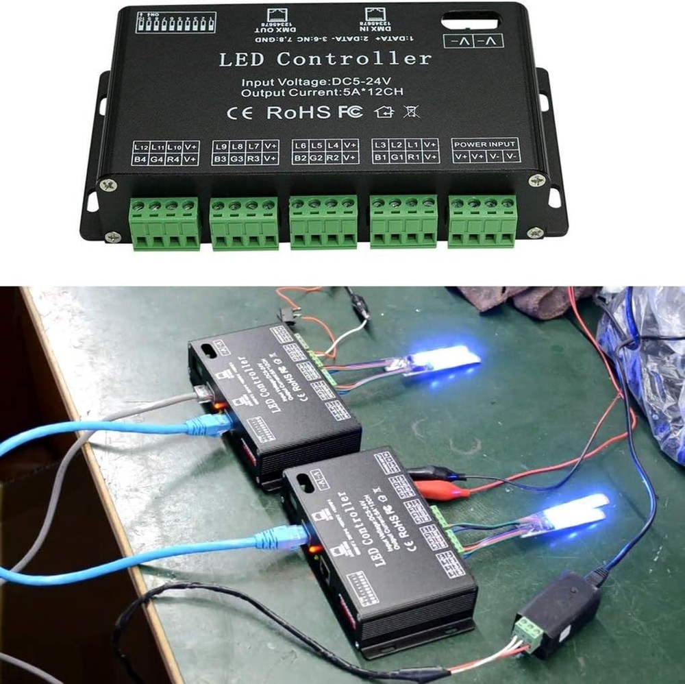 Professional RGB LED Light Controller - 12 Channels DMX512 Decoder Dimmer Driver
