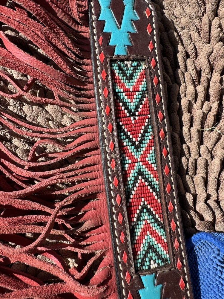 NRS Red And Turquoise Beaded Breast collar