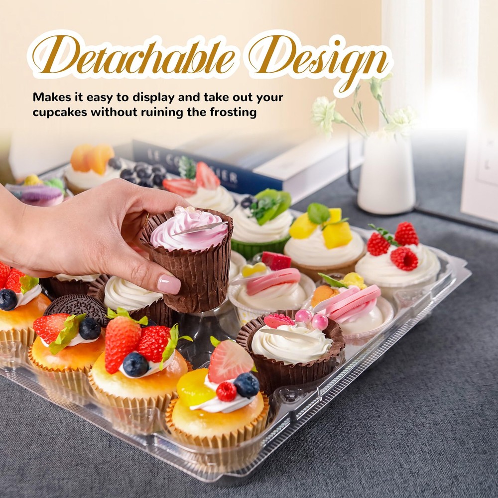 24 Count Cupcake Containers 10 Pack Holders with Detachable Tall Dome Lids Clear