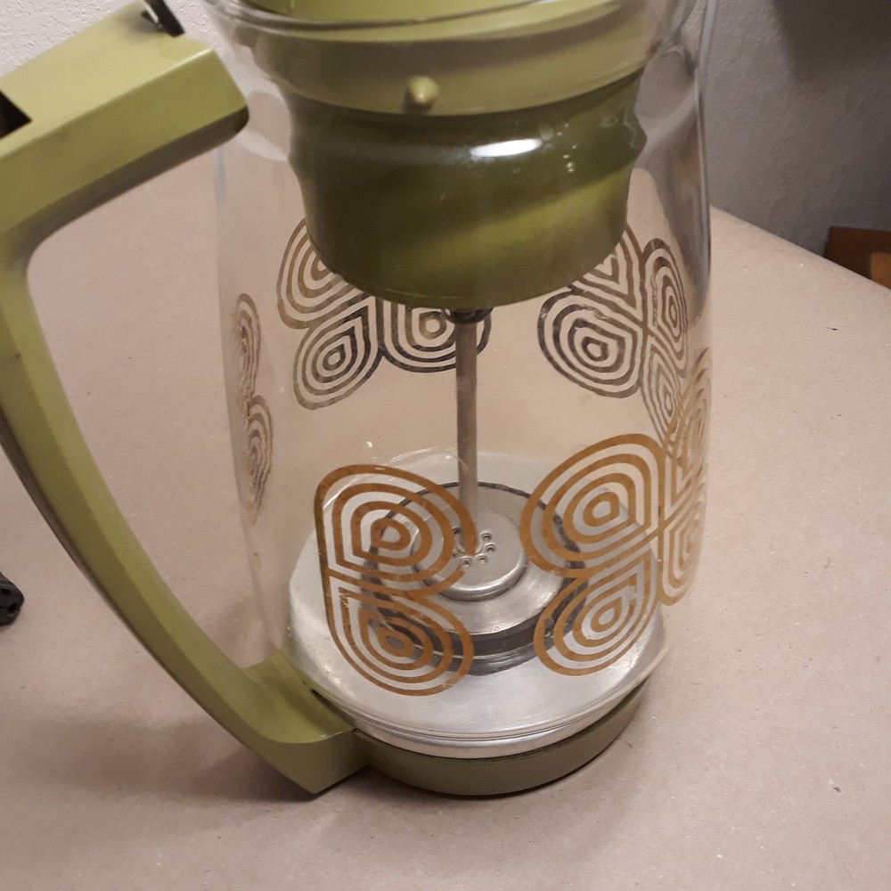 SUNBEAM COFFEEMASTER PERCOLATOR GREEN GLASS P-BT Missing Push Button On Handle