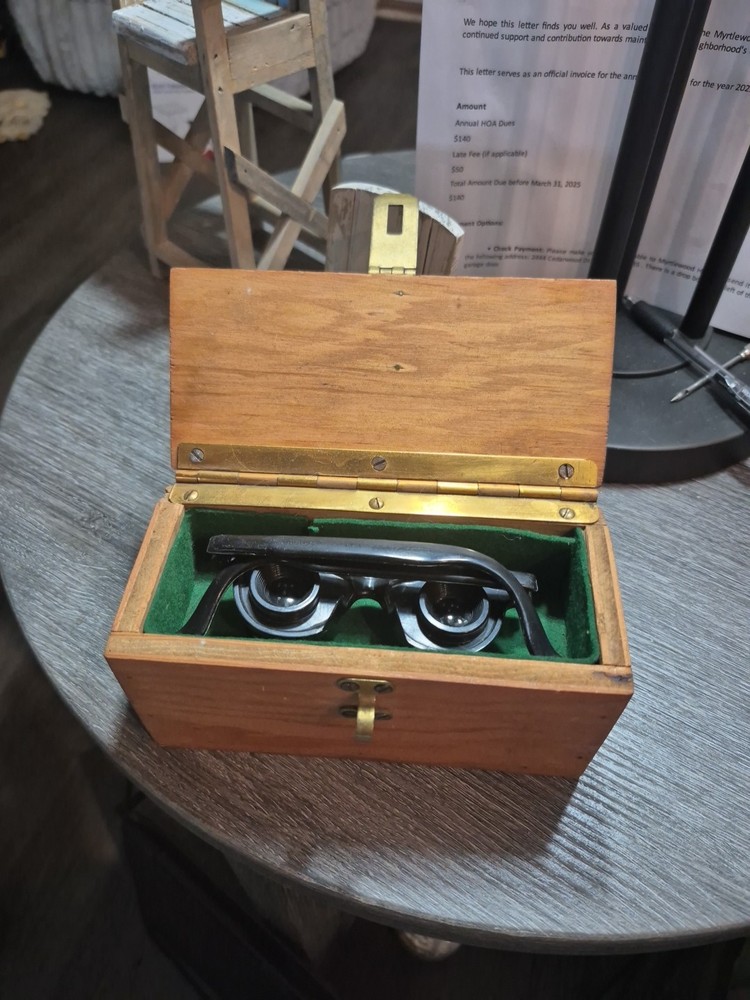Adjustable Wearable Binoculars Unmarked with Wood Case