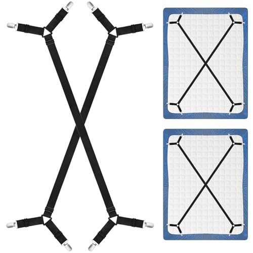 Bed Sheet Holder Straps Adjustable Sheet Fasteners Clips Keep Bedding 2 Black