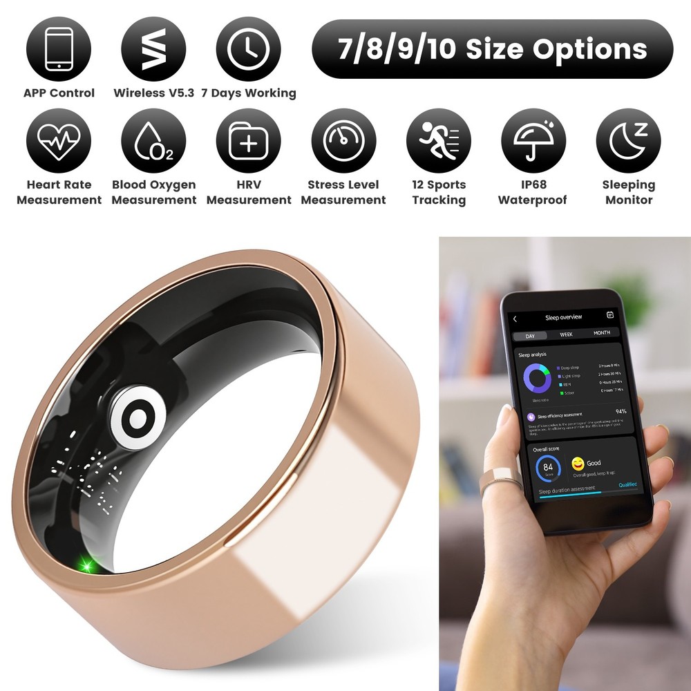 Titanium Steel Smart Health Ring with Charging Case for Sleep Activity Tracker