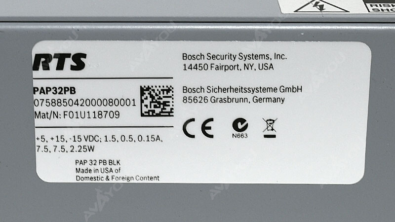 RTS Bosch PAP-32 PAP32PB Program IFB Assignment Panel F01U118709