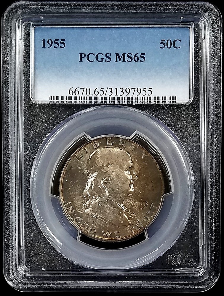 1955 Franklin Half Dollar certified MS 65 by PCGS! Deep toning!