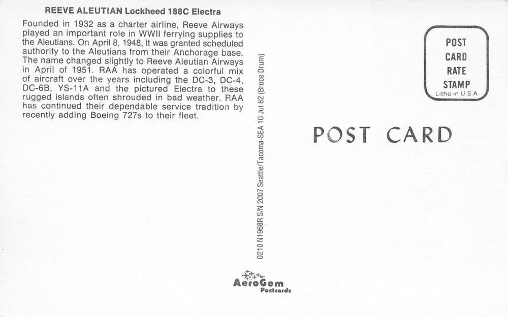 Airline Postcard REEVE ALEUTIAN Lockheed 188C Electra