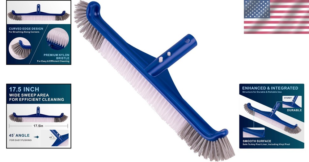 17.5'' Rectangular Pool Brush - Ultimate Debris Cleaner for Pool Walls & Tiles