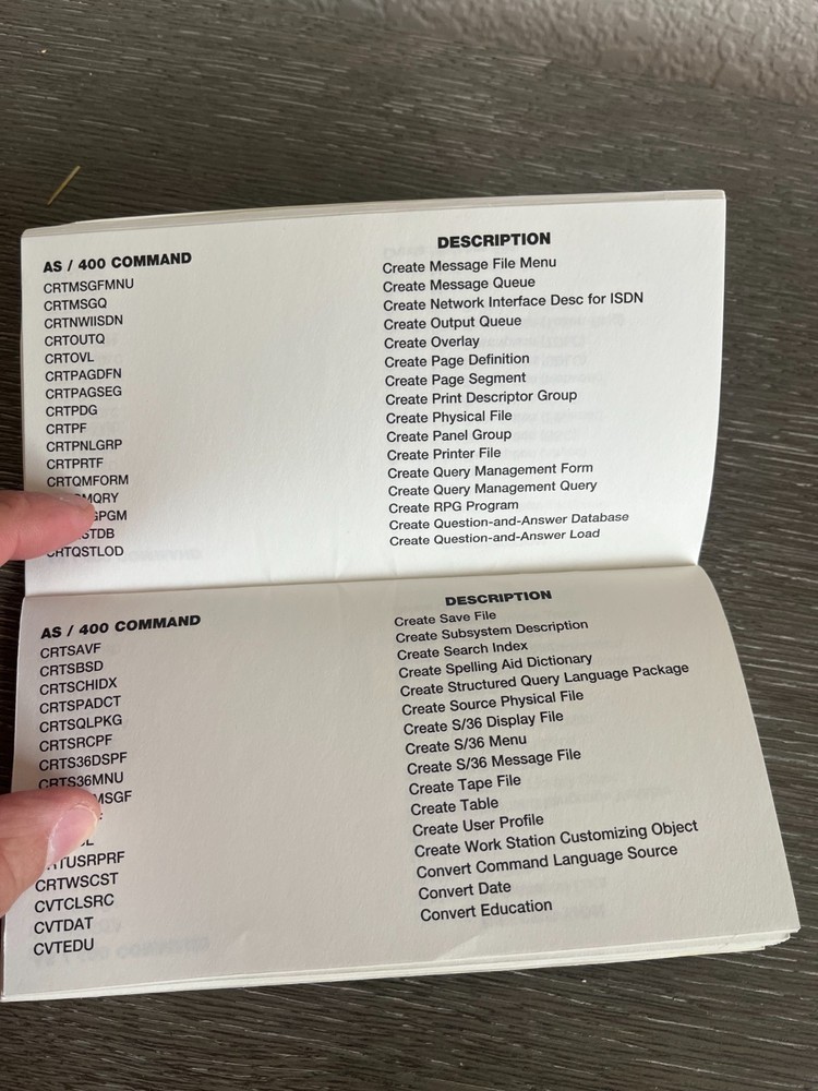 Vintage 1990s JD Edwards Enterprise Software CL Command Summary AS/400 Booklet