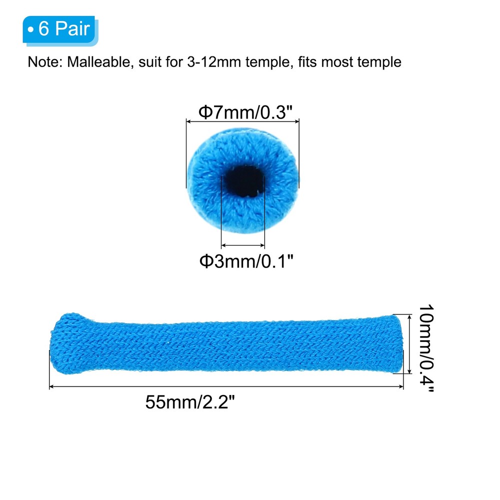 Glasses End Tips 6 Pair Nylon Replacement Temple for Rectangle, Blue