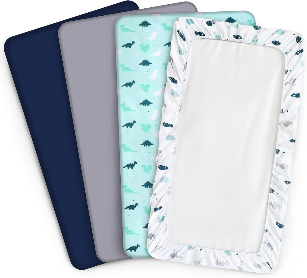 4-Pack Bassinet Fitted Sheets Universal Fit (Rectangle/Oval/Hourglass) for Boys