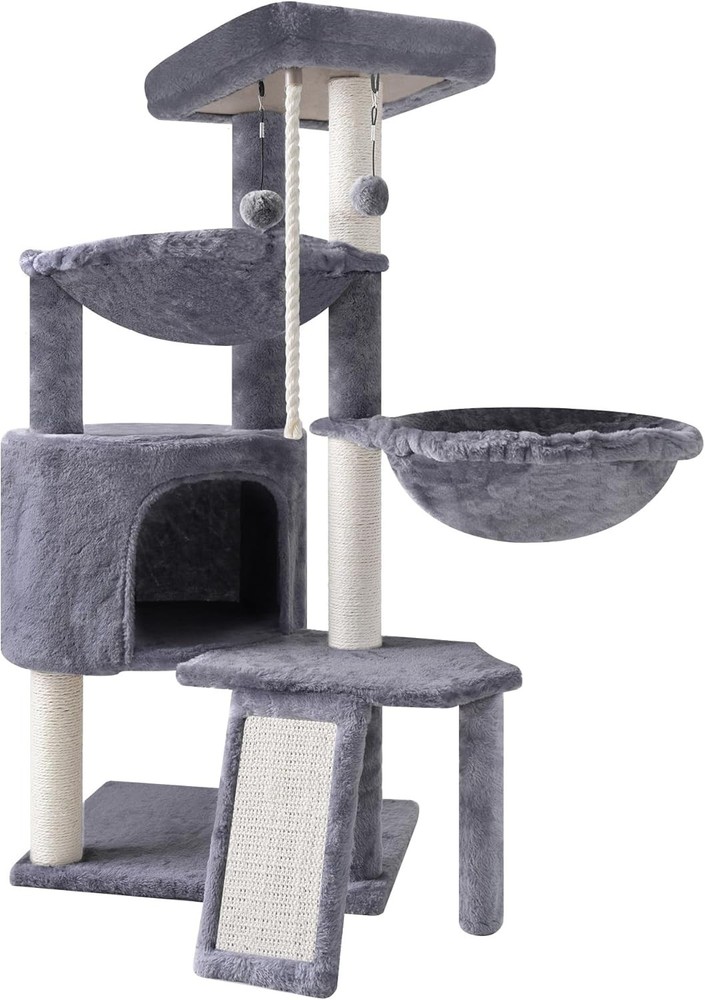 Three Layer Cat Tree Grey with Condo Hammocks and Scratching Posts
