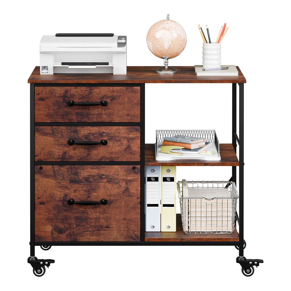 Rustic Brown File Cabinets Rolling Mobile Printer Stand with Storage 3 Drawers