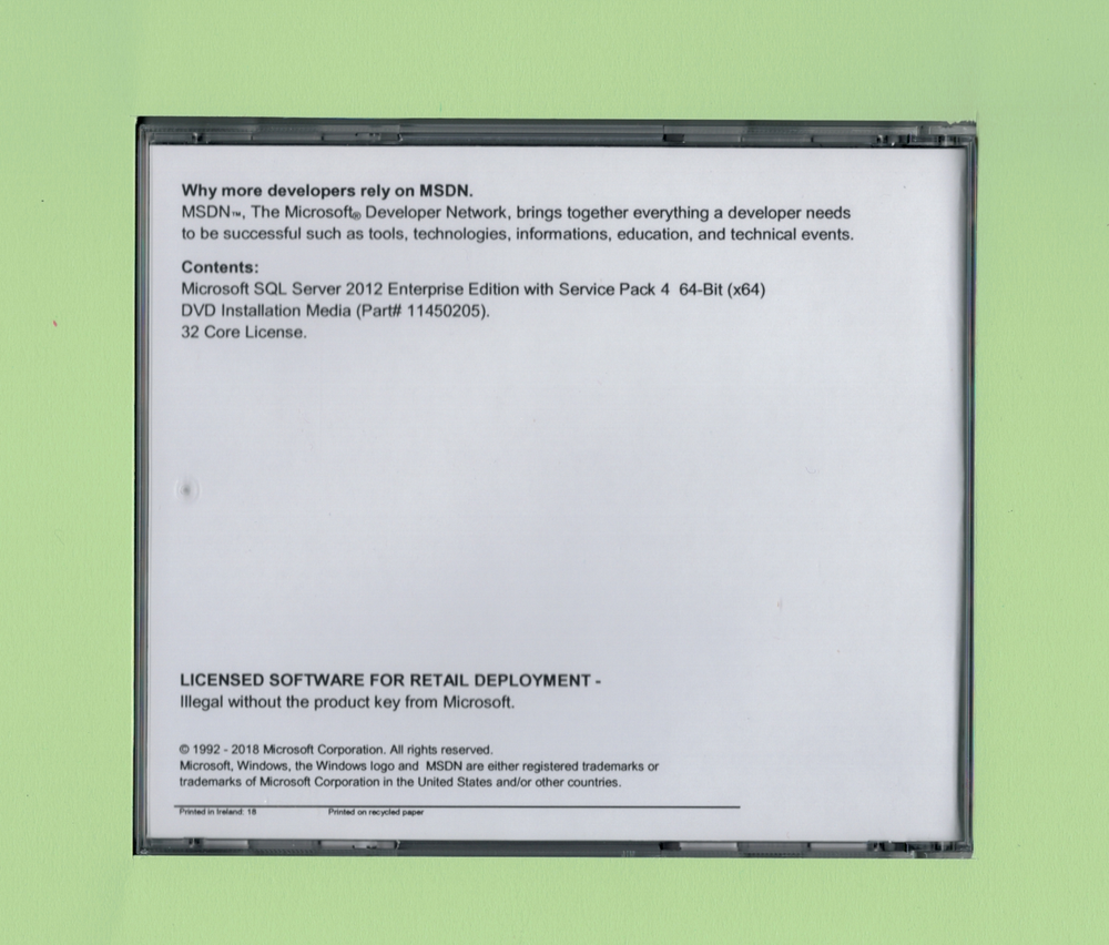 Microsoft SQL Server 2012 Enterprise with 32 Core License, unlimited User CALs