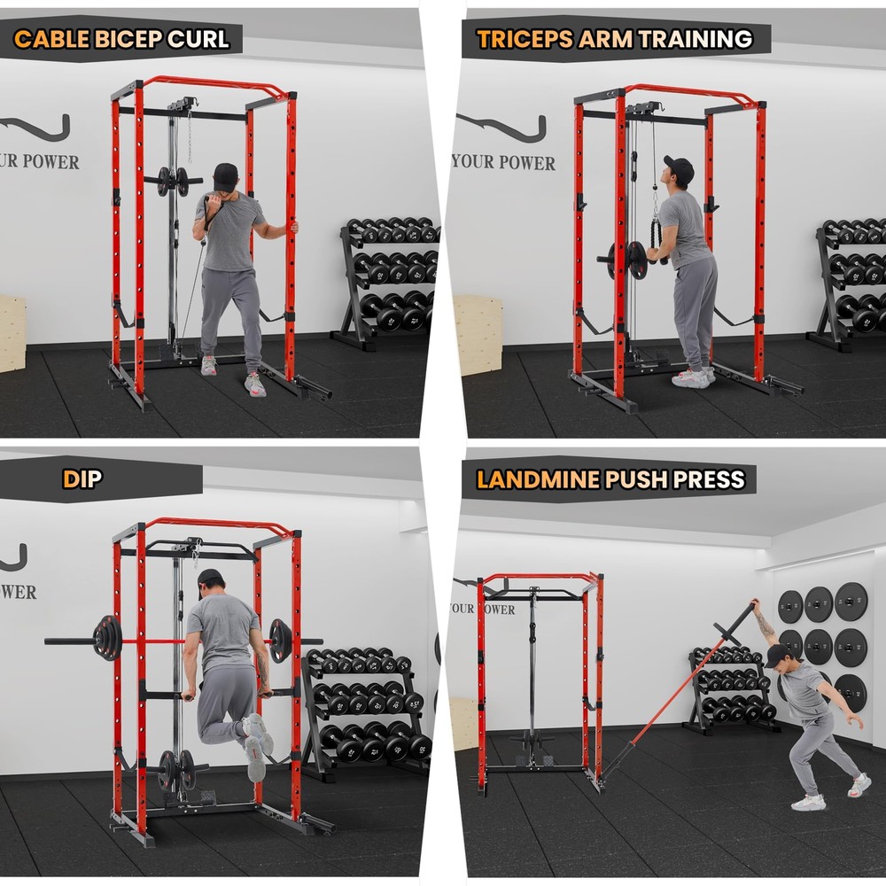 Multi-Functional Power Cage Power Rack w/LAT Pulldown Dip Bar Workout Home Gym
