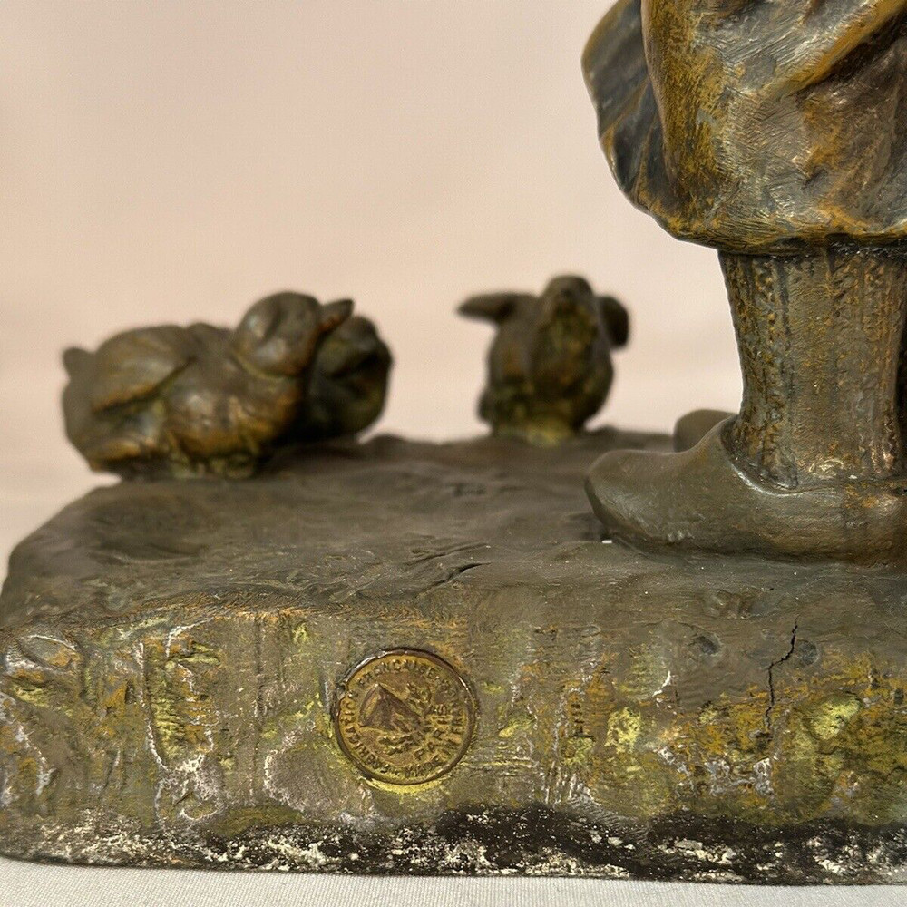 FRENCH BRONZE CLAD SIGNED PAIR OF FIGURAL BOOKENDS