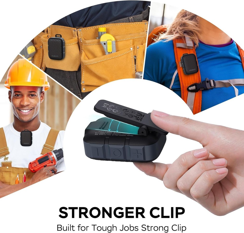 Waterproof Bluetooth Clip-On Speaker Wireless Stereo Mic Light Compact Black