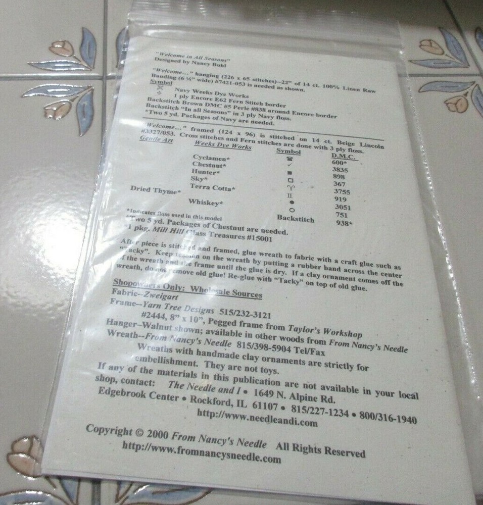 From Nancy’s needle Welcome in All Seasons Chart Pattern