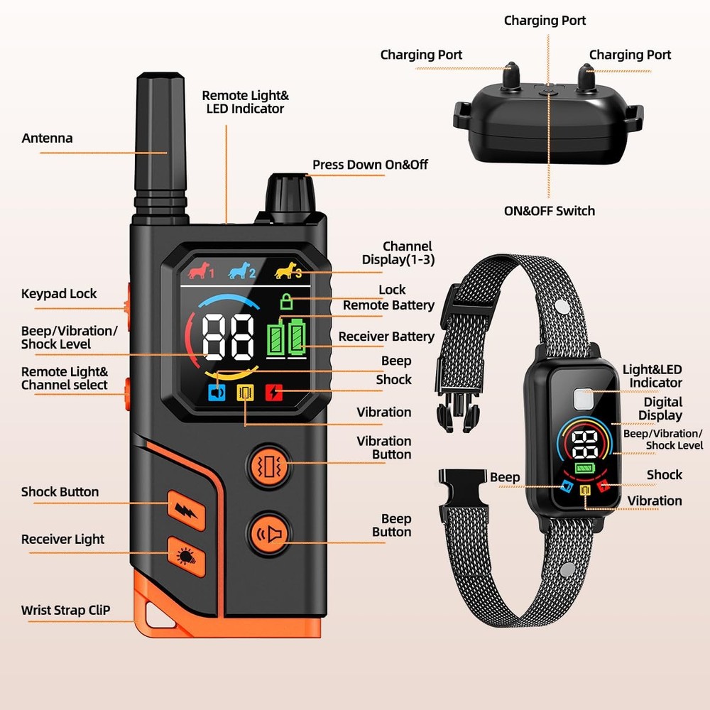 Dog Training Collar, Dog Shock Collar with Remote Control,4200FT, 4 Training ...