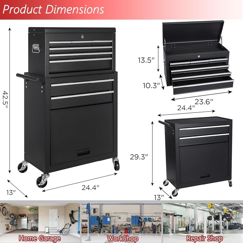 8 Drawers Tool Chest on Wheels Rolling Tool Box Tool Storage Organizer Tool Cart