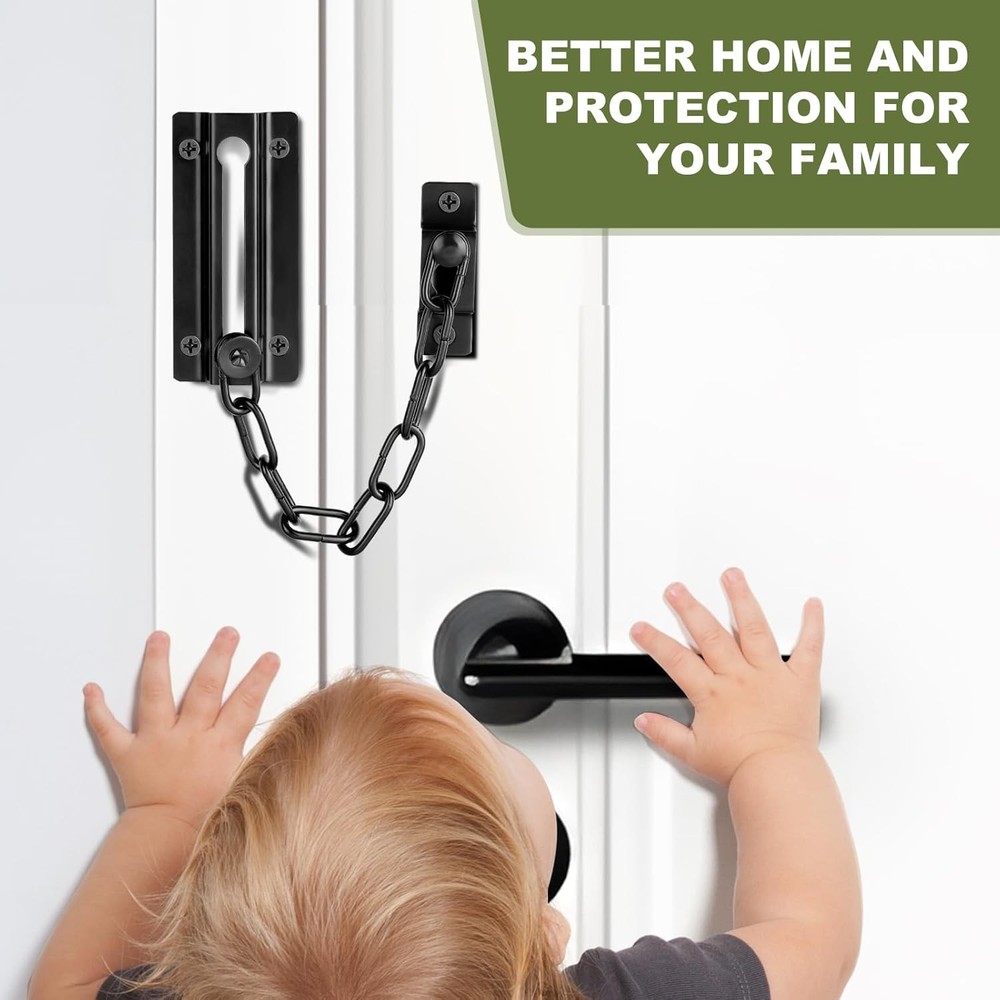2 Pack Door Chain Lock Black, Security for Inside Door, Premium...