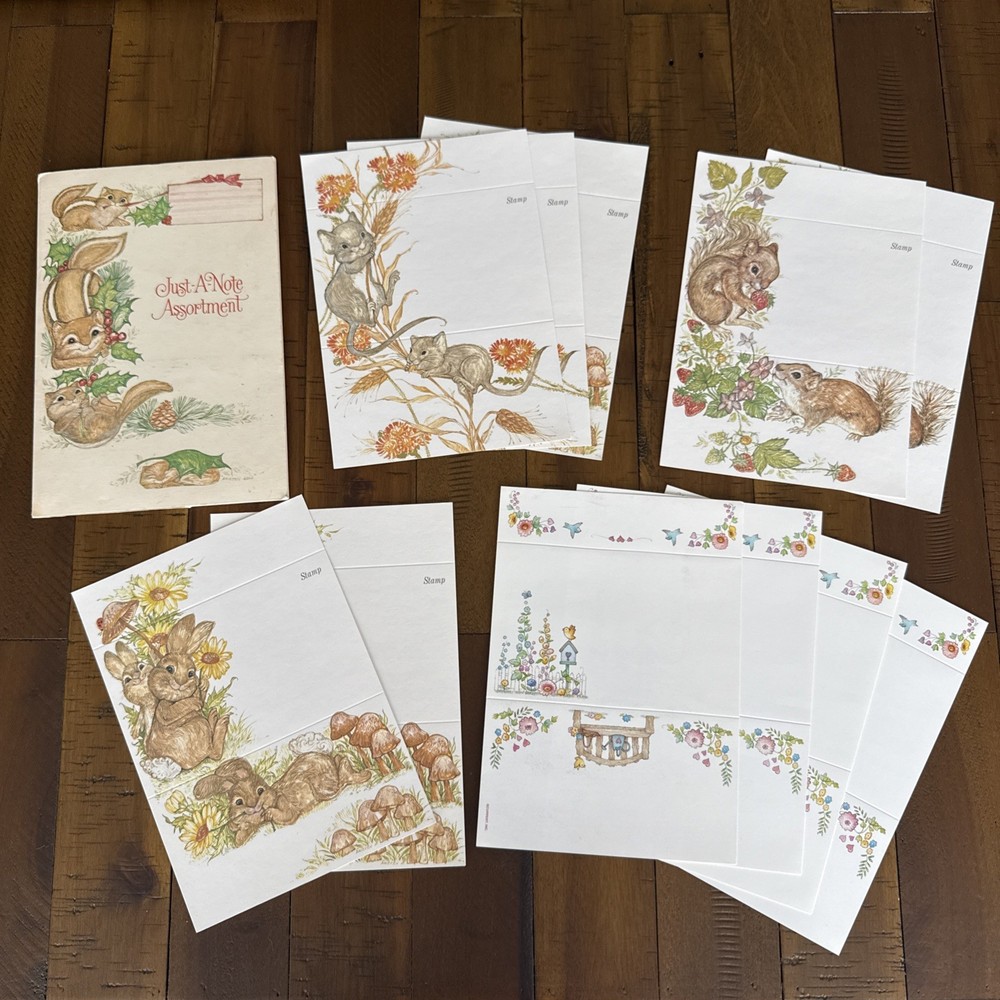 Vintage CURRENT Wildlife Just-A-Notes Postalettes Ephemera Bunny Squirrel Mouse