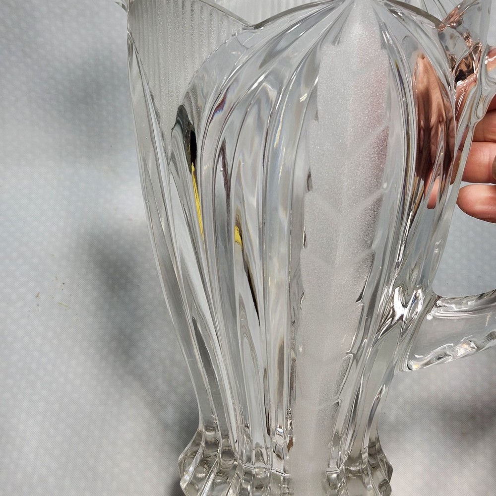 Vintage Crystal Pitcher Frosted Pattern with Handle 8" X 5" inches  