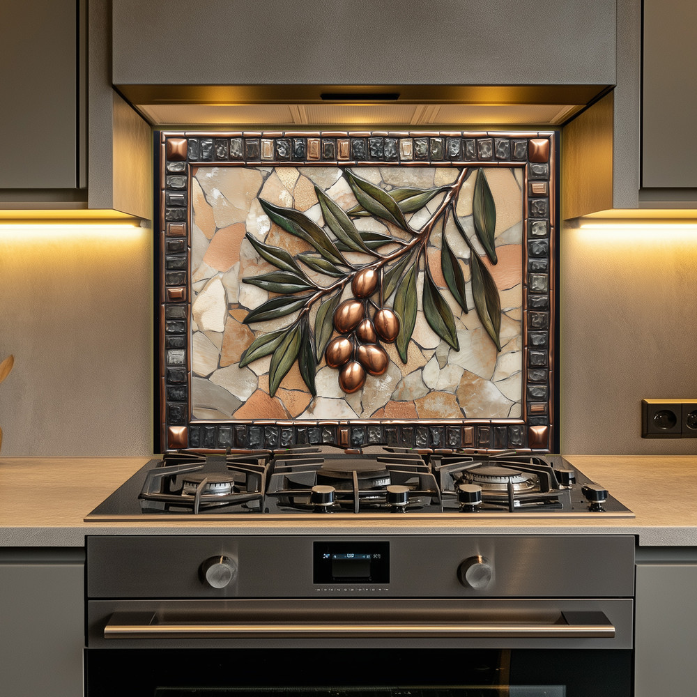 Olive Branch Copper Look Tempered Glass Kitchen Backsplash Panel