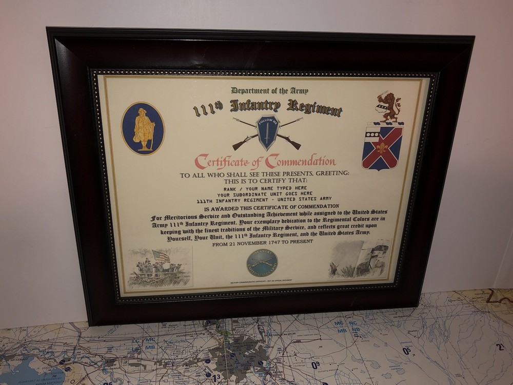 111TH INFANTRY REGIMENT / COMMEMORATIVE - CERTIFICATE OF COMMENDATION