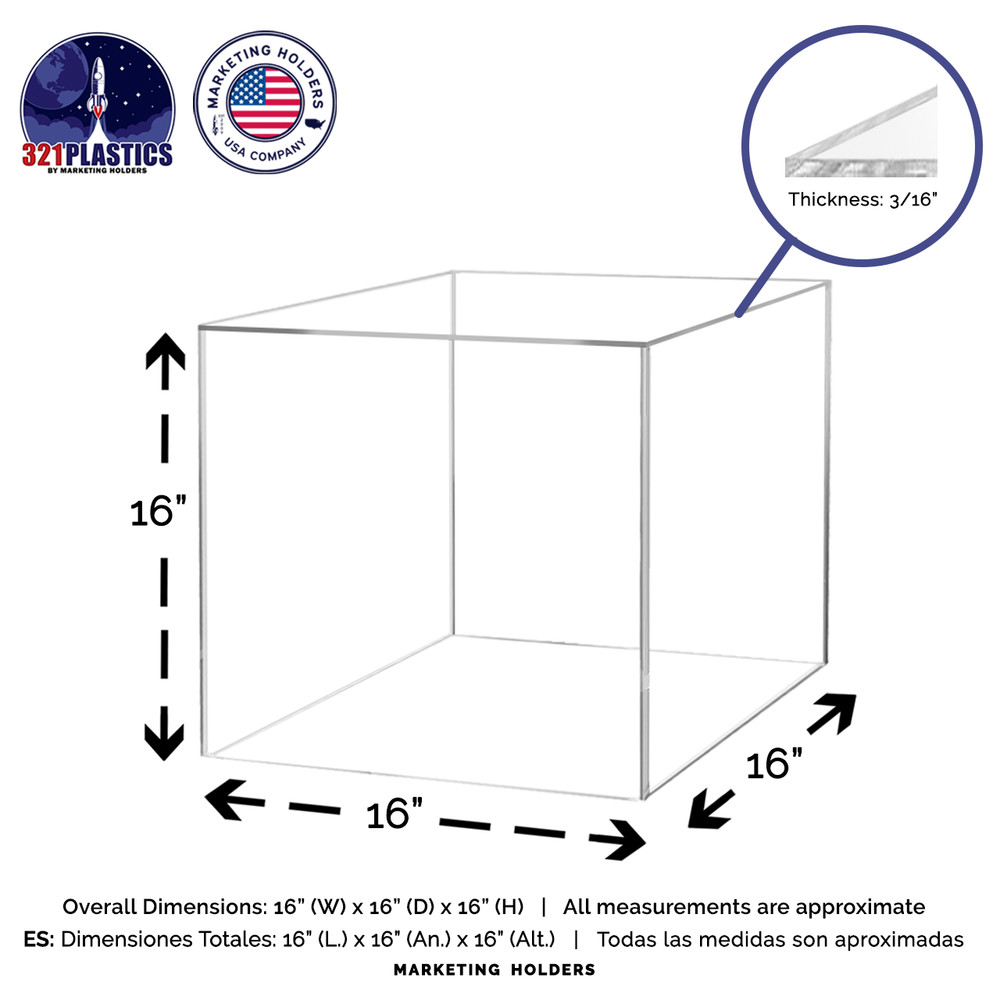 2 Pack 16" Riser Display Box No Lid Clear Acrylic Box with Open Side