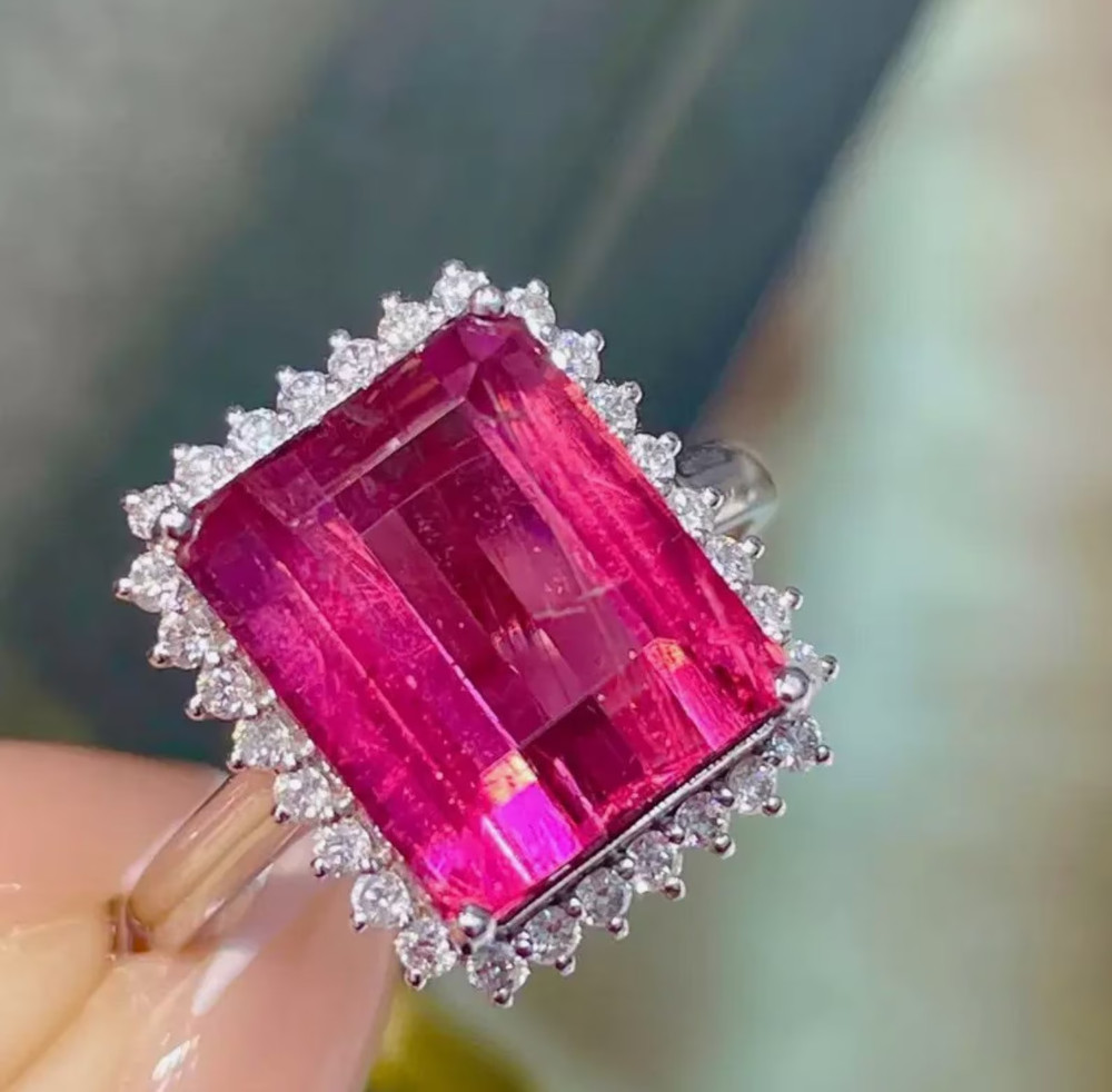 7.40Ct Emerald  Cut Natural Ruby Diamond Ring 14K White Gold Size 8.5