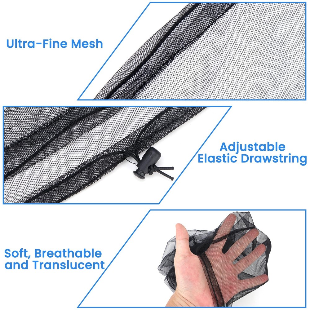 2 Pack Mosquito Head Nets with Drawstring Ultra Large & Extra Long, Premium ...