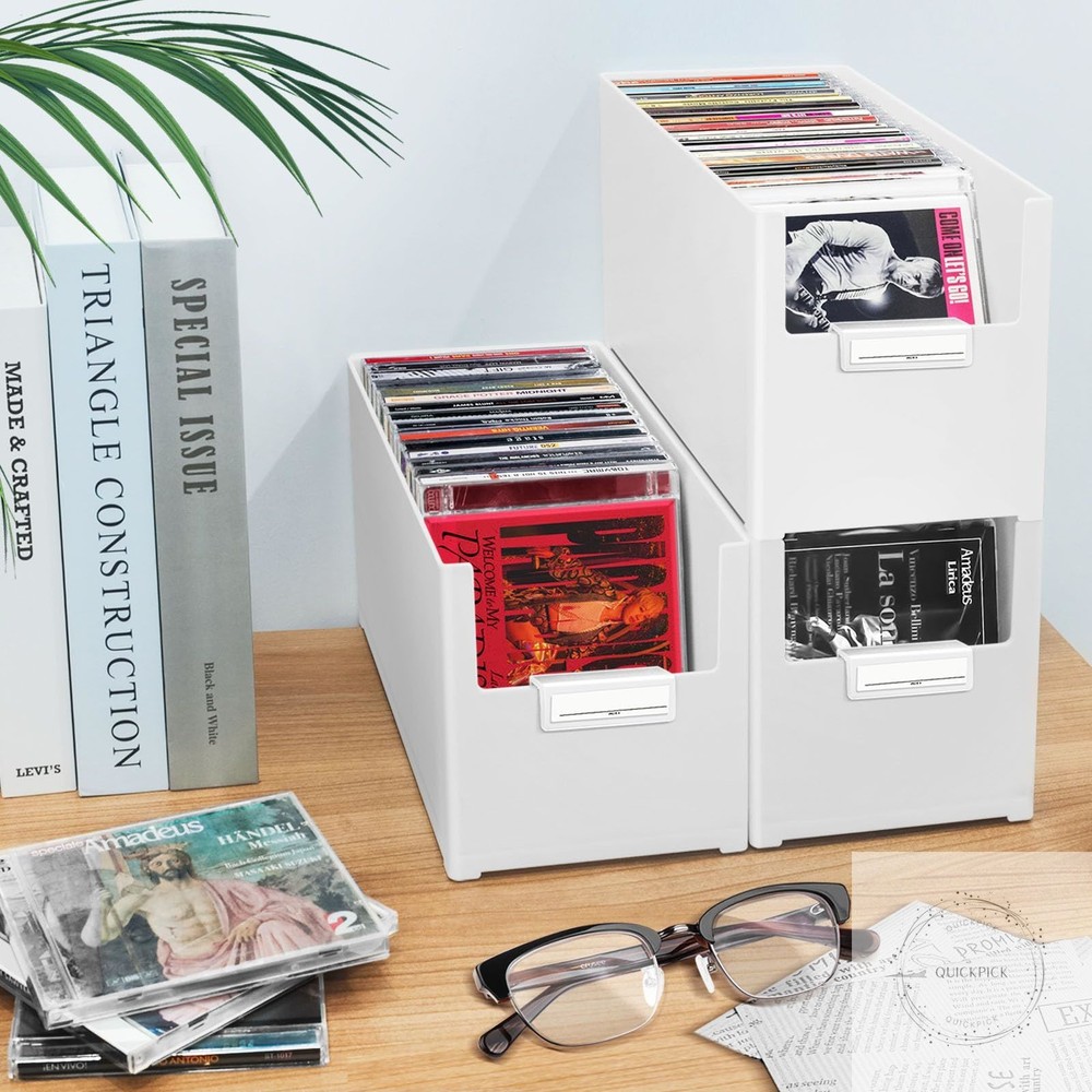 CD Storage Box, Stackable Plastic CD Organizer Hold Up to 25 CDs CD Storage Case