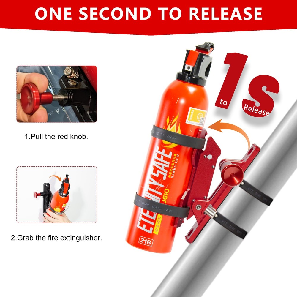 Quick Release Fire Extinguisher Mount - Aluminum Adjustable UTV Roll Bar Fire