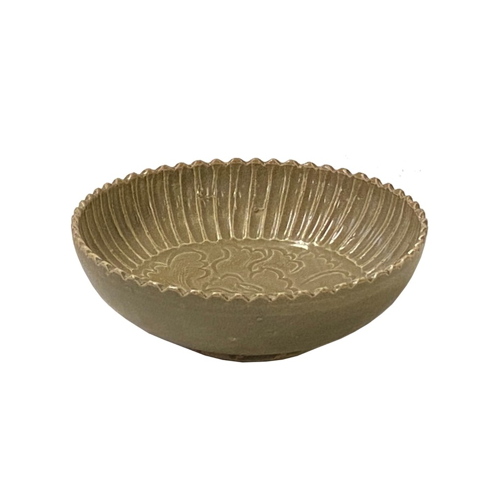 Chinese Ding Ware Tan Olive Glaze Pattern Ceramic Bowl Display ws3274
