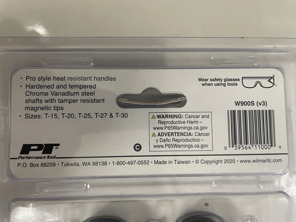 Performance Tool W900S 5 Piece Tamper Resistant Star Bit Driver Set