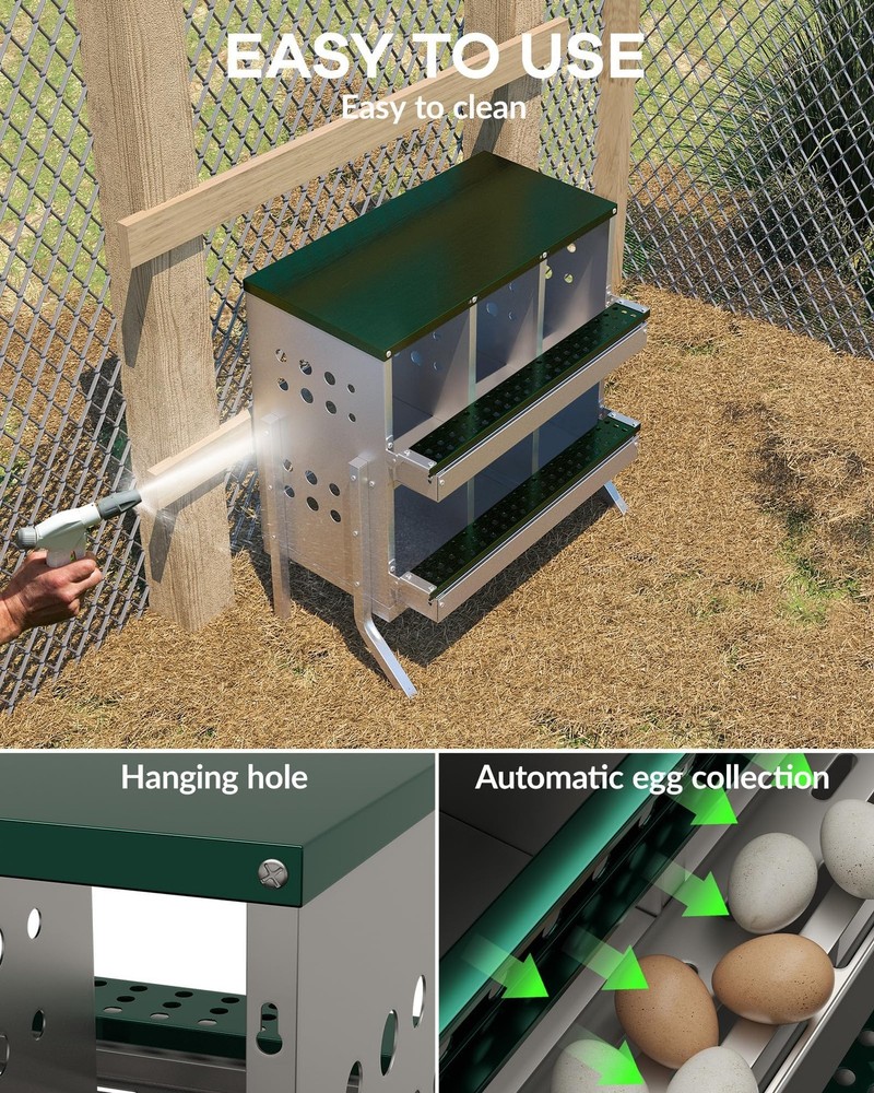 6-Compartment Chicken Nest Box Box Nesting Boxes Chicken Coop Laying Box Green