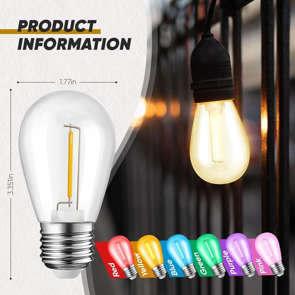 12-Pack Purple String Light Bulbs, Patio String Light Bulbs for Outdoor Indoo...