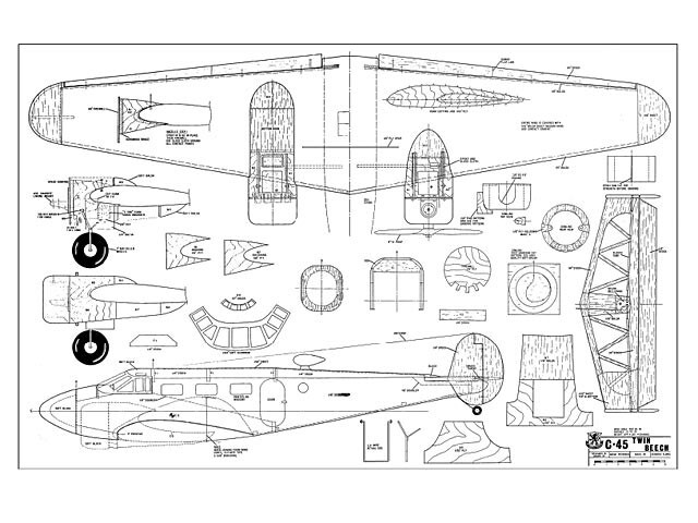 Beechcraft C-45 54" Wingspan RC Model Airplane Printed Plan &Templates