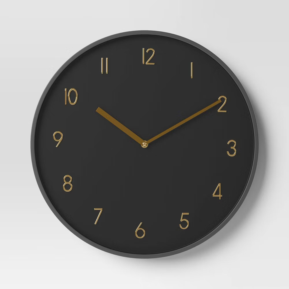 16" Luxe Wall Clock Black/Brass - Threshold