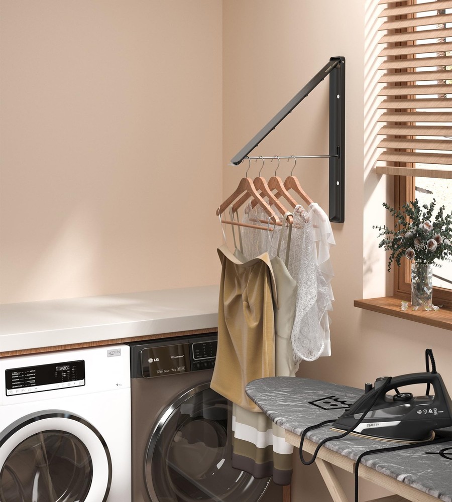 Clothes Drying Rack Wall Mounted, Retractable & Foldable Clothes Hanger for L...