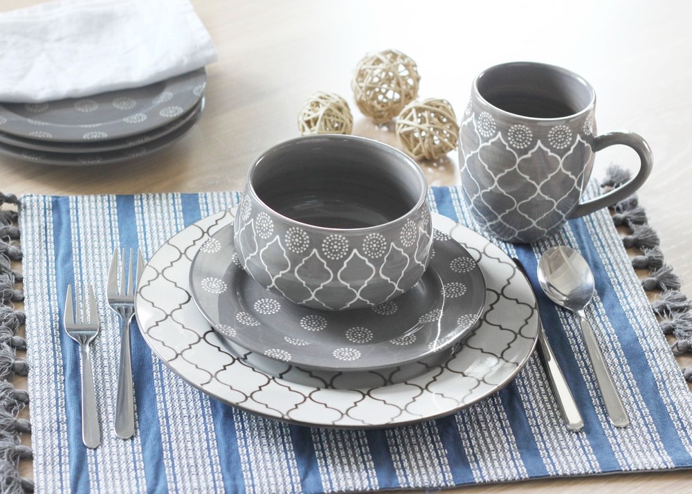 Marcela 16 Piece Dinnerware Set Grey
