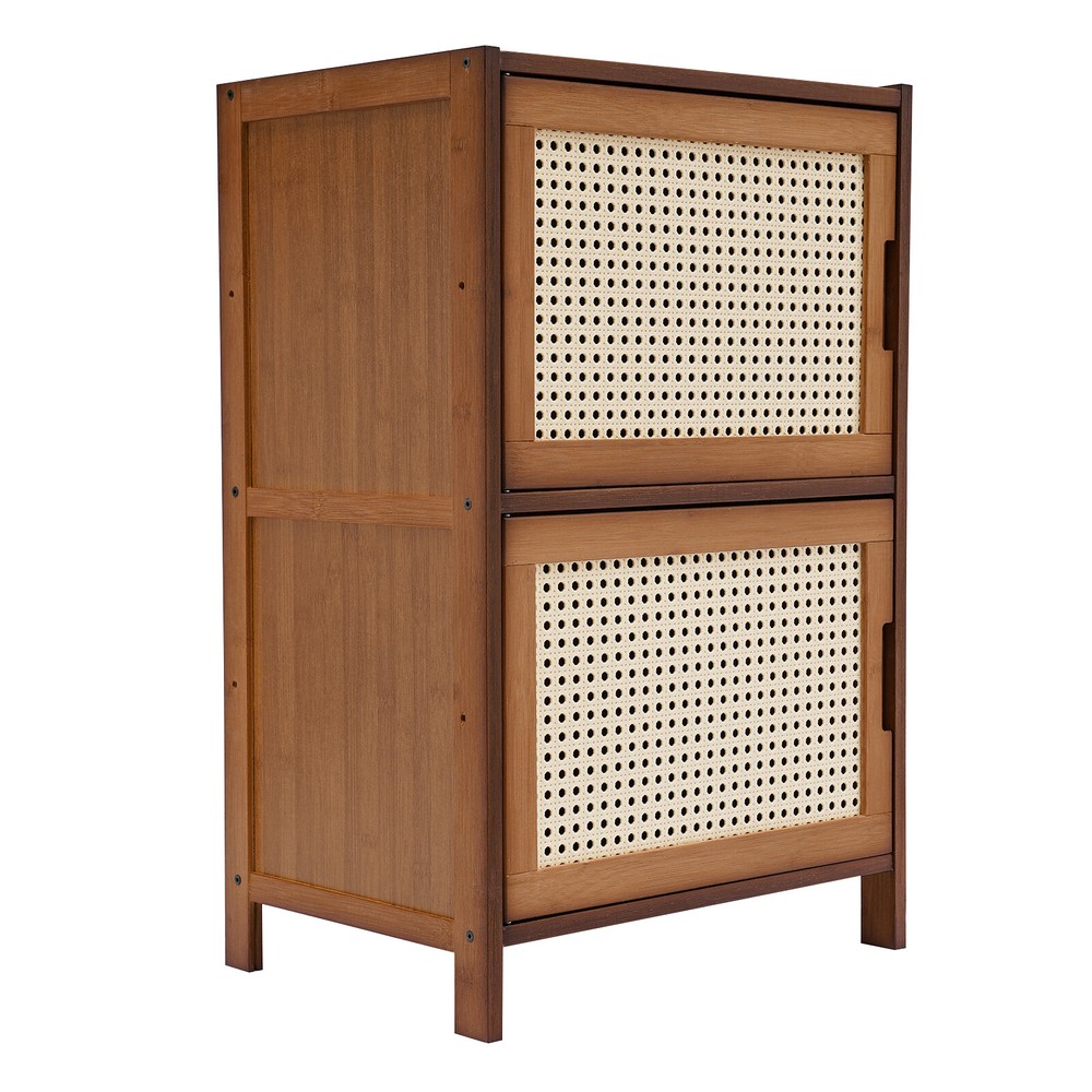 Modern Design Bamboo Bedside Table 2 Tier Nightstand Floor Standing