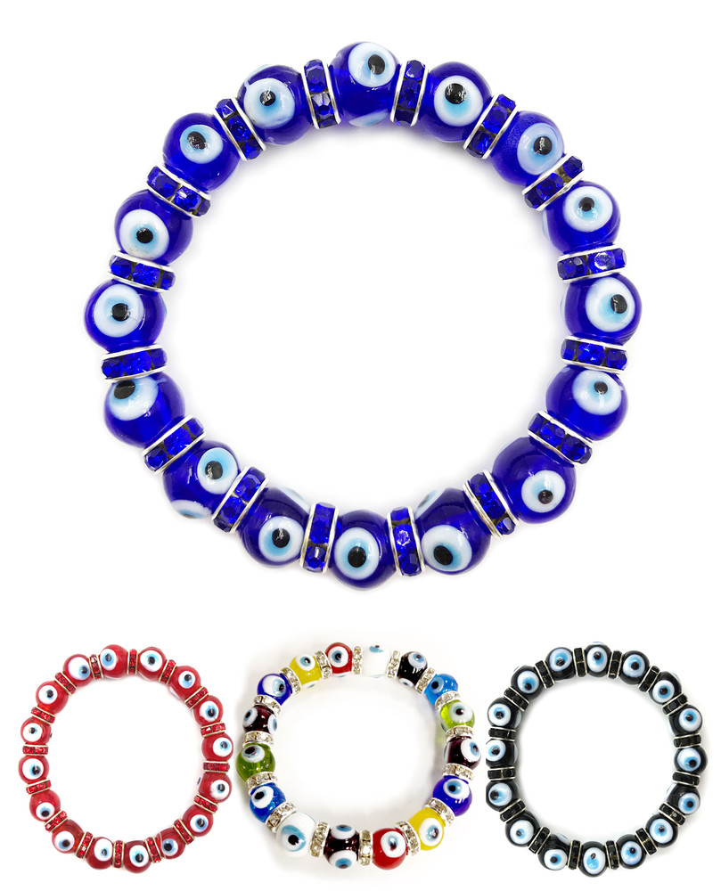 Evil Eye Stretch  10mm Beaded Bracelet