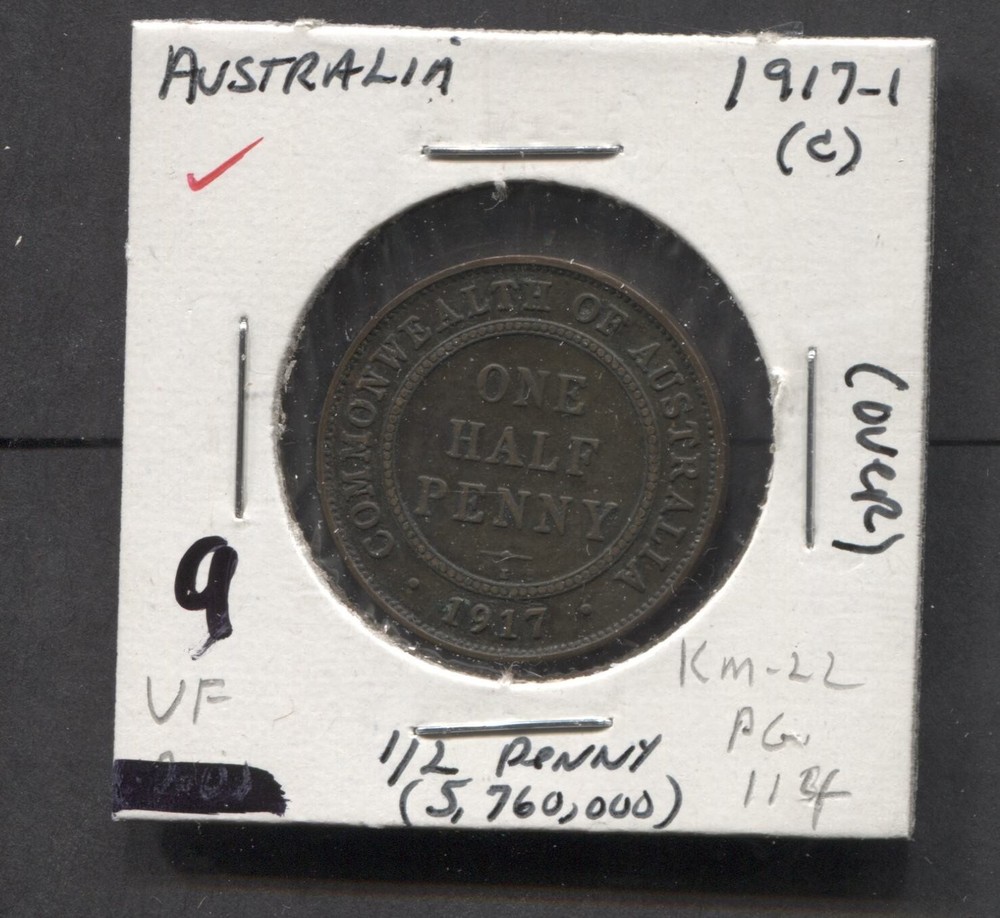 1917-Australia-VF-KM-22-1/2 Penny