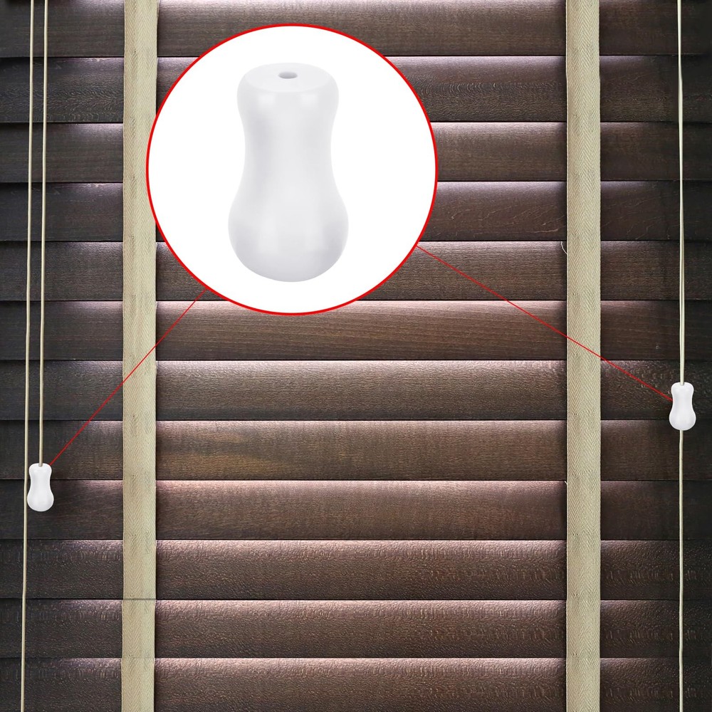 12 Pcs White Blind Pull Cord Knobs, Window Blinds Wood Tassels