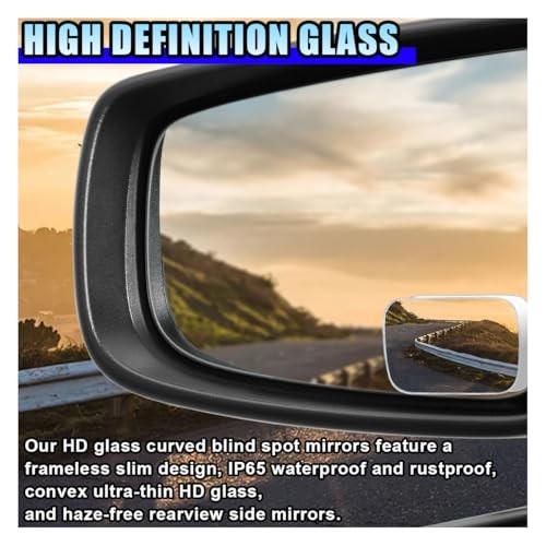 2PCS Blind Spot Car Mirror, HD Glass Rotate Adjustable Car Side Rectangular