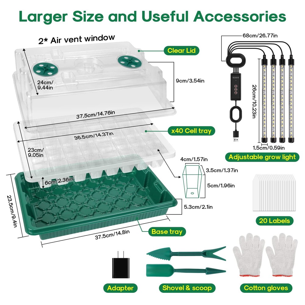 Starter Tray with Grow Light,2 Pack 80 Cells Seedling Tray Kit with Humidity ...